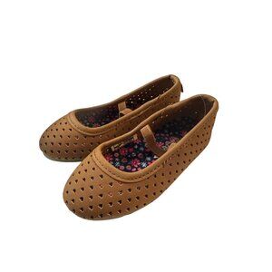 Carters Toddler Girls Cutout Flats Size 5M Brown Heart Pattern Casual Shoes